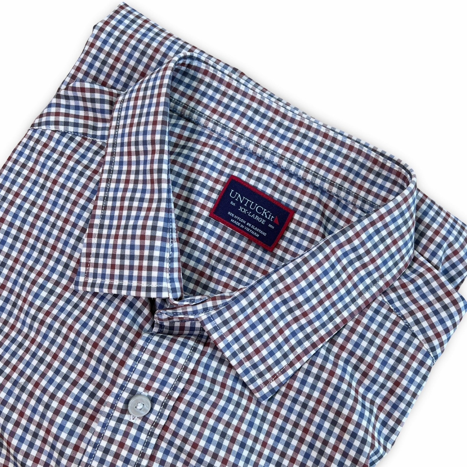Untuckit Mens Xxl White Gingham Check Long Sleeve Button Down Shirt Long Sleeve